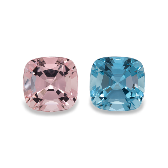 Beryll Paar - rosa/blau, antik, 11x11 mm, 10,02 cts, Nr. MO25001