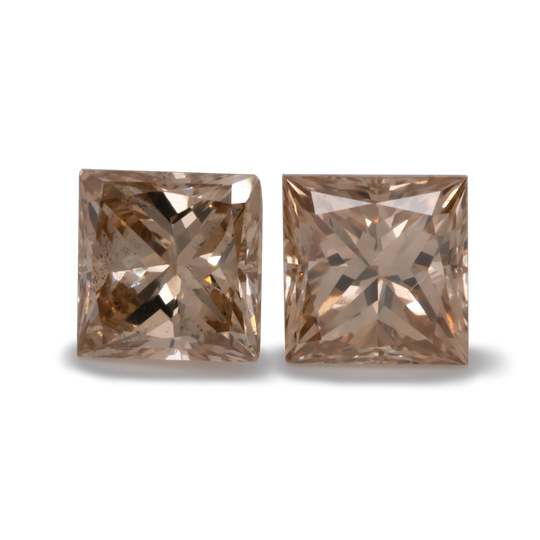 Diamant Paar - cognac, VSI1, Princess-Schliff, 4,3x4,3 mm, 0,97 cts, Nr. D14001