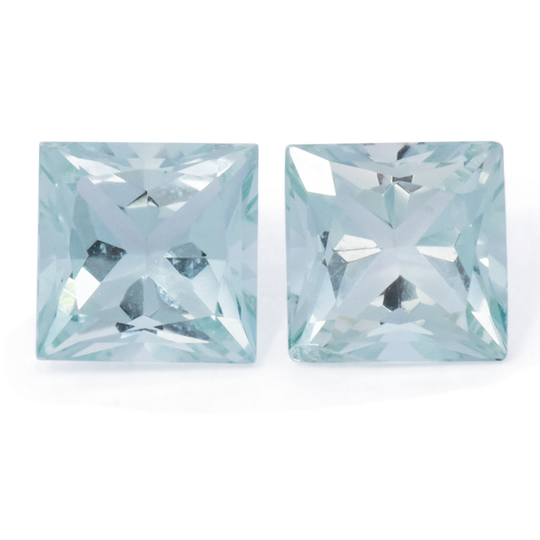 Beryll Paar - blau, rechteck, 4.9x4.9 mm, 1.05 cts, Nr. BY90050