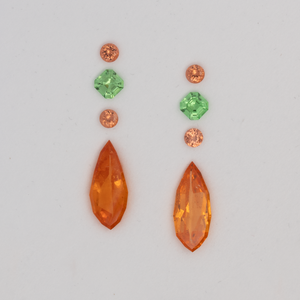 Tsavorit, Mandarin Granat im Set - orange & grün, fancy & rund & asscher, 14.4x6.1 mm, 7.48 cts, Nr. SET99094
