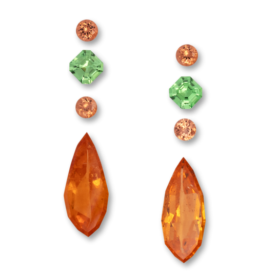 Tsavorit, Mandarin Granat im Set - orange & grün, fancy & rund & asscher, 14.4x6.1 mm, 7.48 cts, Nr. SET99094