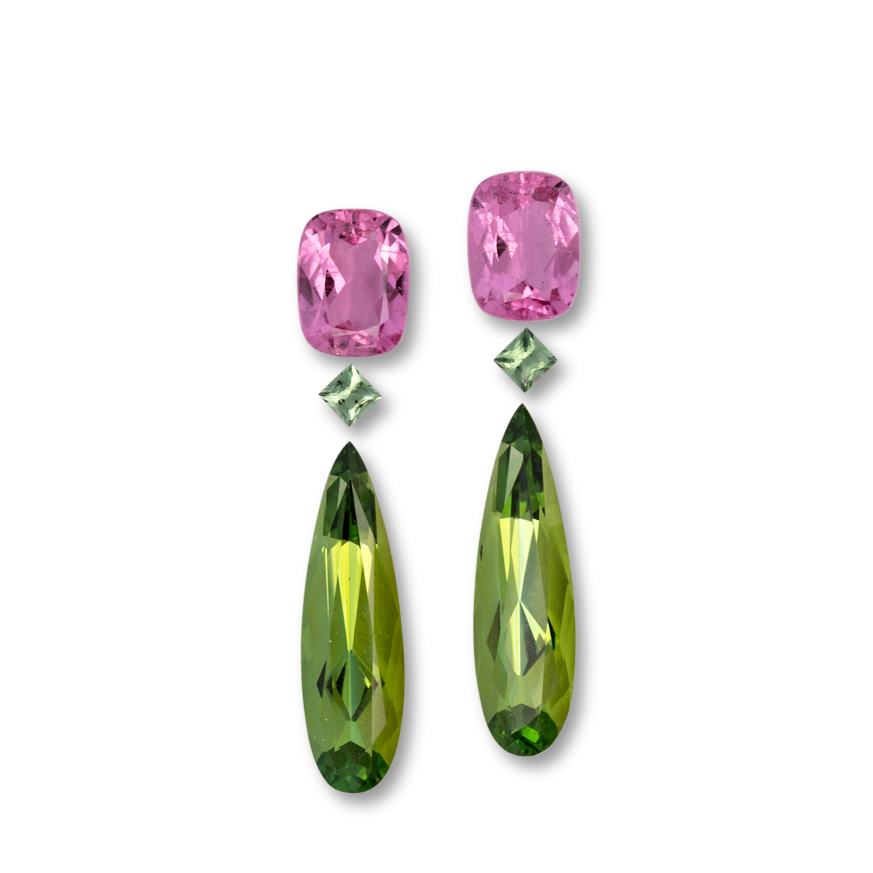 Turmalin im Set - rosa & grün, rechteck & birnform & antik, 19.0x6.0 mm, 9.38 cts, Nr. SET99097