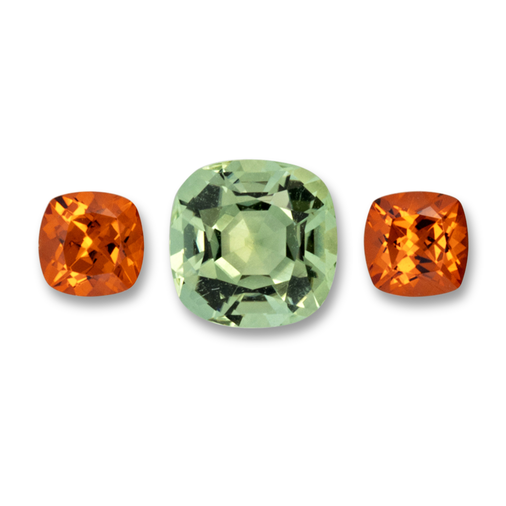 Peridot,Mandarin Granat im Set - grün & orange, antik, 8.0x8.0 mm, 3.54 cts, Nr. SET99098