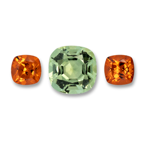 Peridot,Mandarin Granat im Set - grün & orange, antik, 8.0x8.0 mm, 3.54 cts, Nr. SET99098