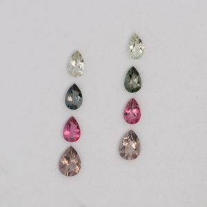 Turmalin im Set - gelb & grau & pink & braun, birnform, 7.0x5.0 mm, 3.34 cts, Nr. SET99099