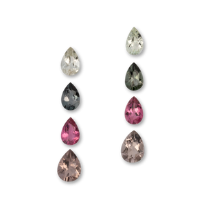 Turmalin im Set - gelb & grau & pink & braun, birnform, 7.0x5.0 mm, 3.34 cts, Nr. SET99099