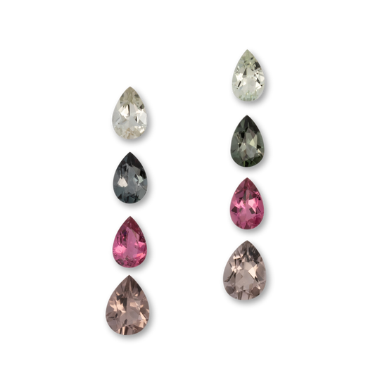 Turmalin im Set - gelb & grau & pink & braun, birnform, 7.0x5.0 mm, 3.34 cts, Nr. SET99099