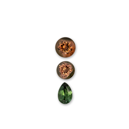 Turmalin im Set - grün & apricot, rund & birnform, 5.5x5.5 mm, 1.56 cts, Nr. SET99105