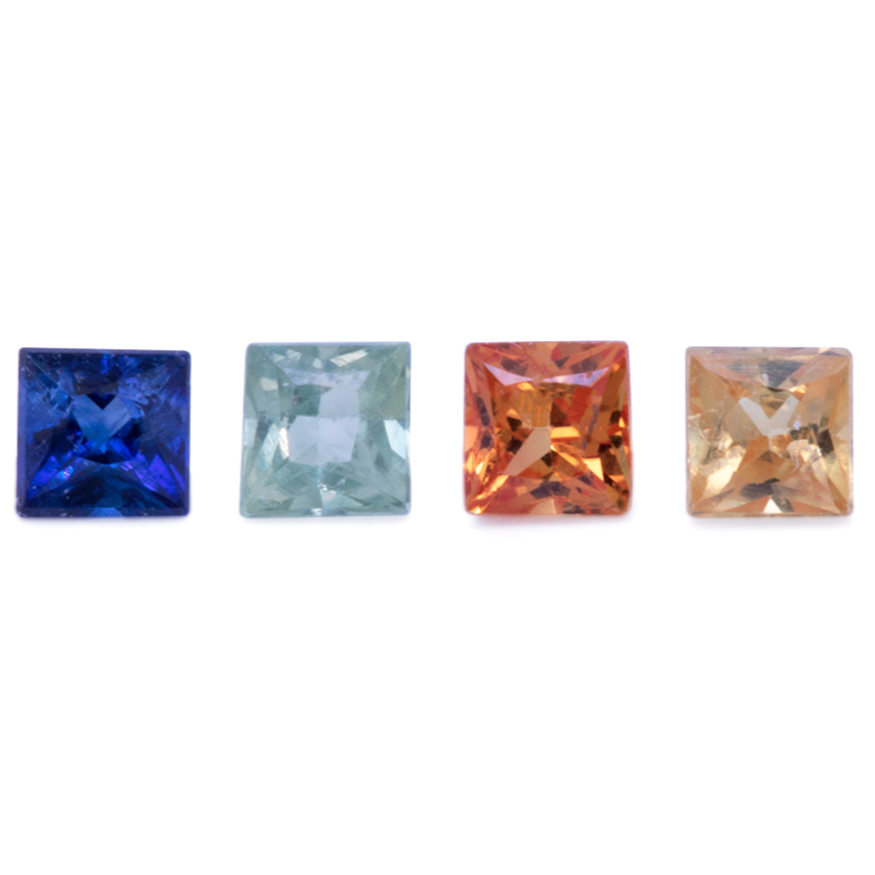 Sapphire set - multicolor, square, 2.3x2.3 mm, 0.37 cts, No. SET99062