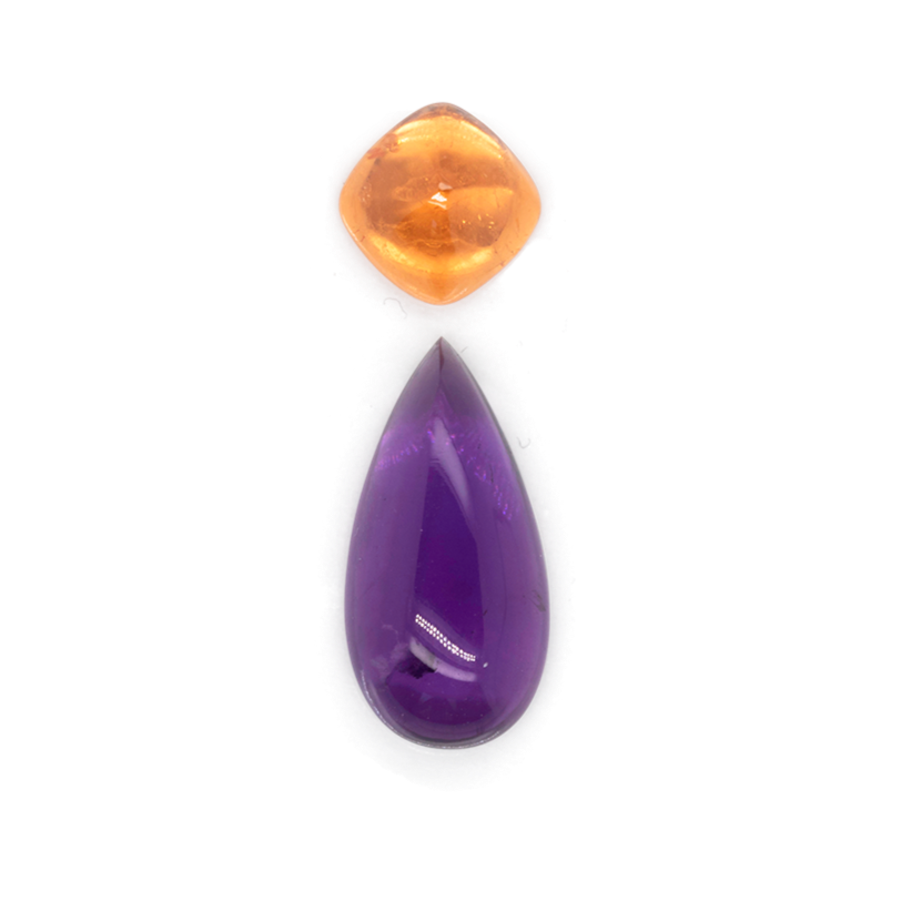 Amethyst & Mandarin Granat im Set - lila & orange, birnform & antik, Nr. SET99022