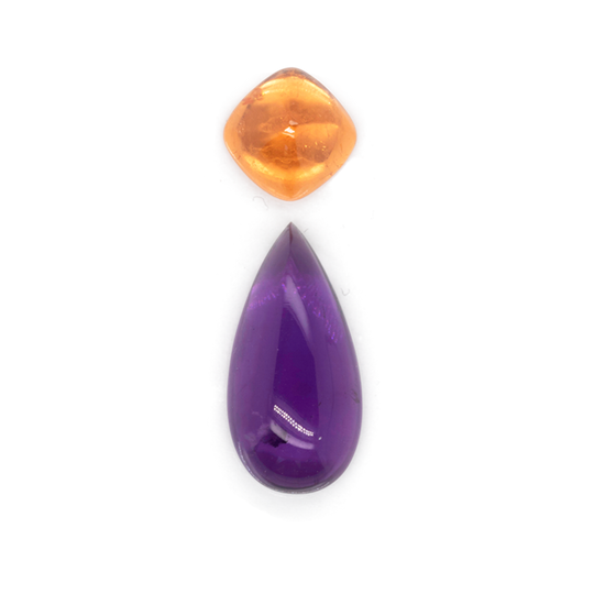 Amethyst & Mandarin Granat im Set - lila & orange, birnform & antik, Nr. SET99022