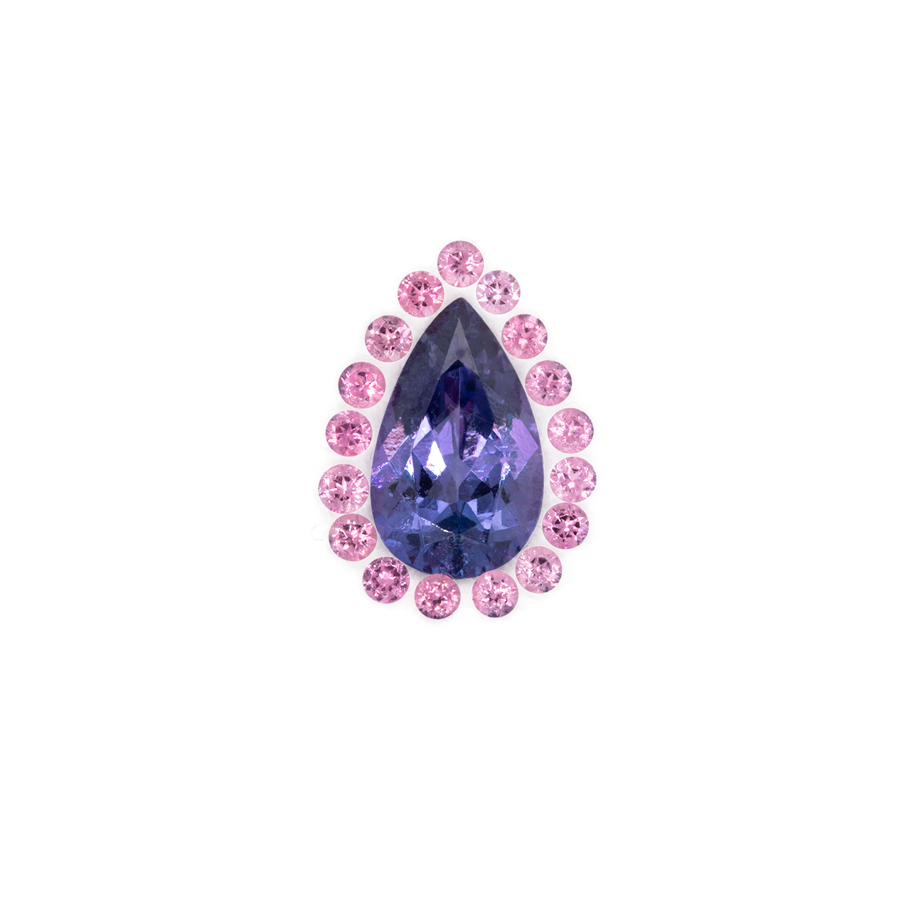 Tanzanite & Spinel Set - blue & pink, pearshape & round, No. SET99030