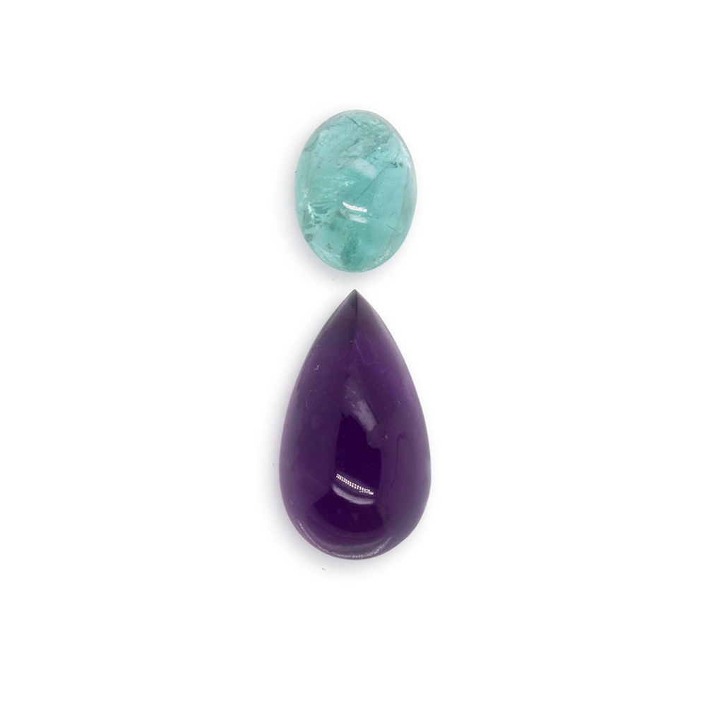 Amethyst & Paraiba Turmalin im Set - lila & blau, birnform & oval, Nr. SET99025