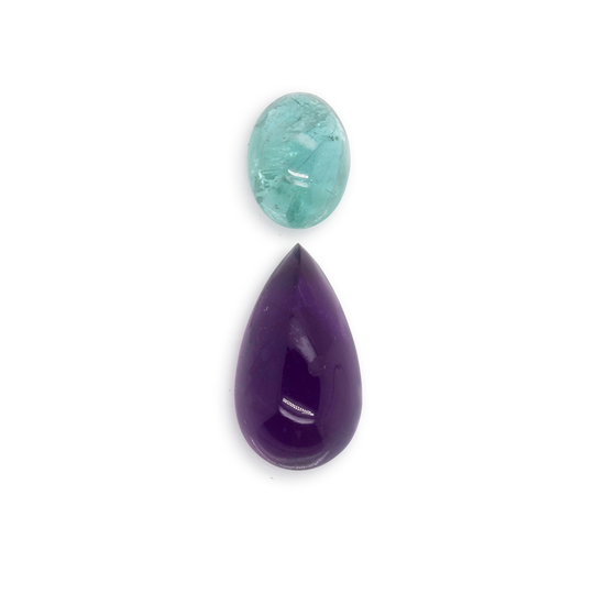 Amethyst & Paraiba Turmalin im Set - lila & blau, birnform & oval, Nr. SET99025