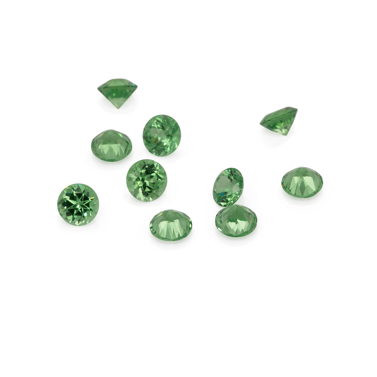 Tsavorite - light green, round, 2.5x2.5 mm, 0.060-0.079 cts, No. TS32002